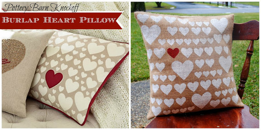 Picture of DIY stenciled heart pillow burlap pottery barn knockoff